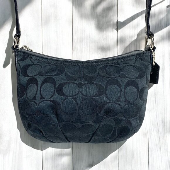 Coach Black Signature Canvas & Leather Crossbody Bag With Zip Top 8.5"W x 6"H - Picture 7 of 10